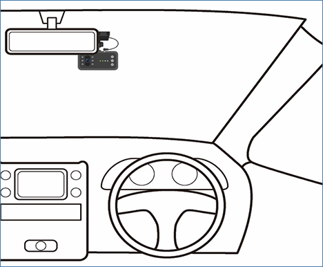 右手上部に取り付けが困難な場合は、ルームミラーの裏側に取り付けます