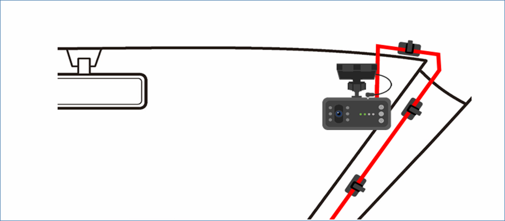 上部からピラーにかけての配線はクリップやガムテープ（養生テープ等）で固定します 